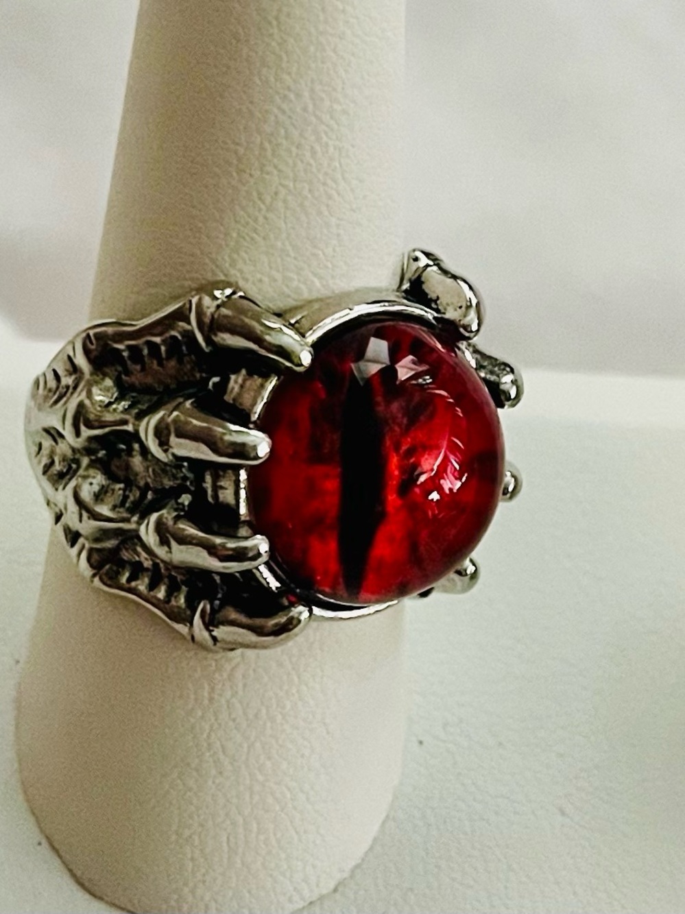 Red Dragon Claw Ring with Red Glass Eye -